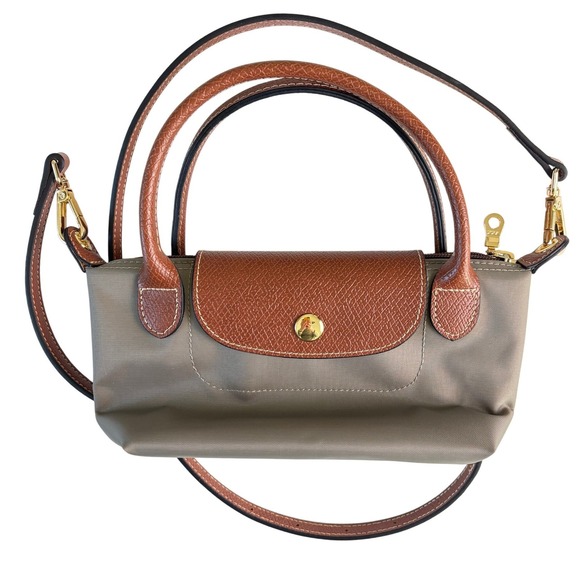 Handbags - Nylon Mini Crossbody‎ Taupe Brown Zip Top